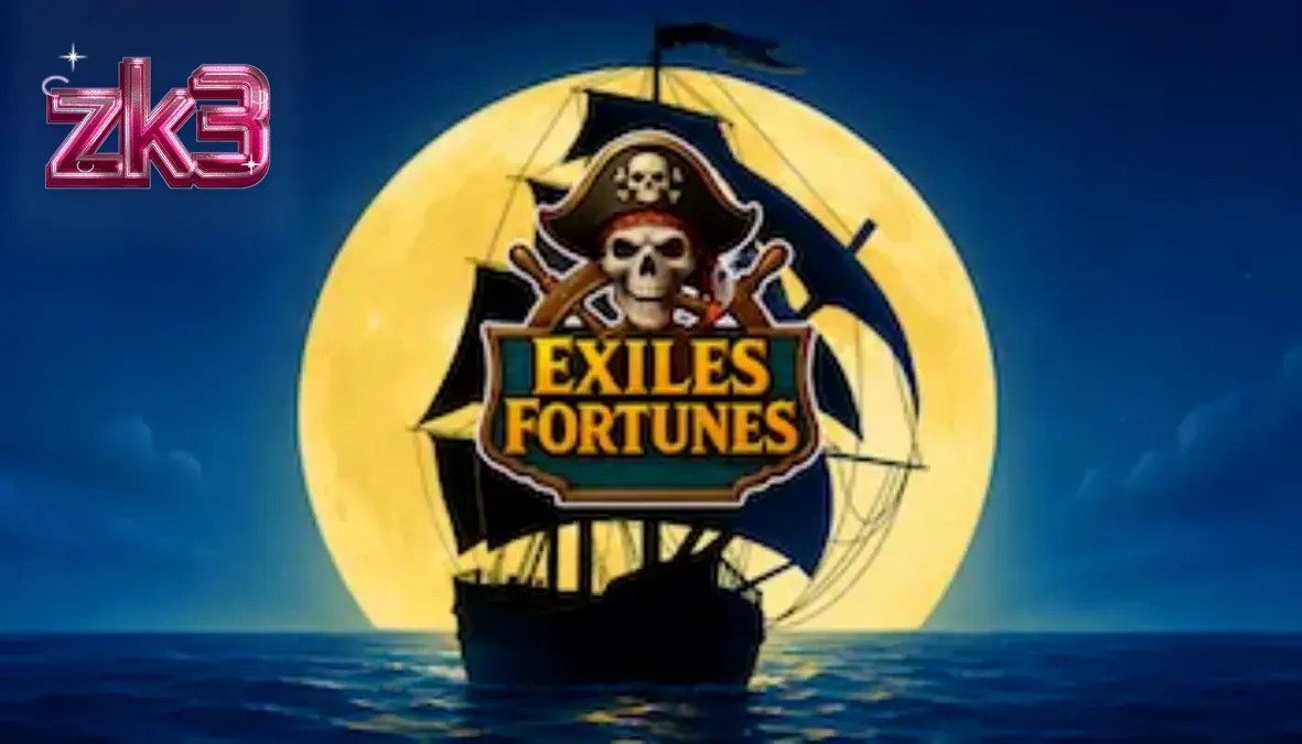 Tampilan visual permainan slot bertema bajak laut Exiles Fortunes dengan gulungan 3x3.