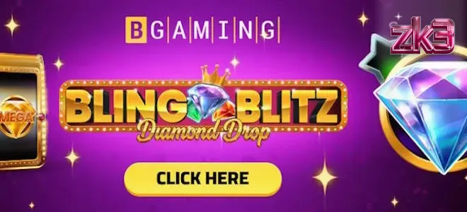 Tampilan visual slot Bling Blitz Diamond Drop dengan latar belakang gelap dan simbol berlian yang berkilau.